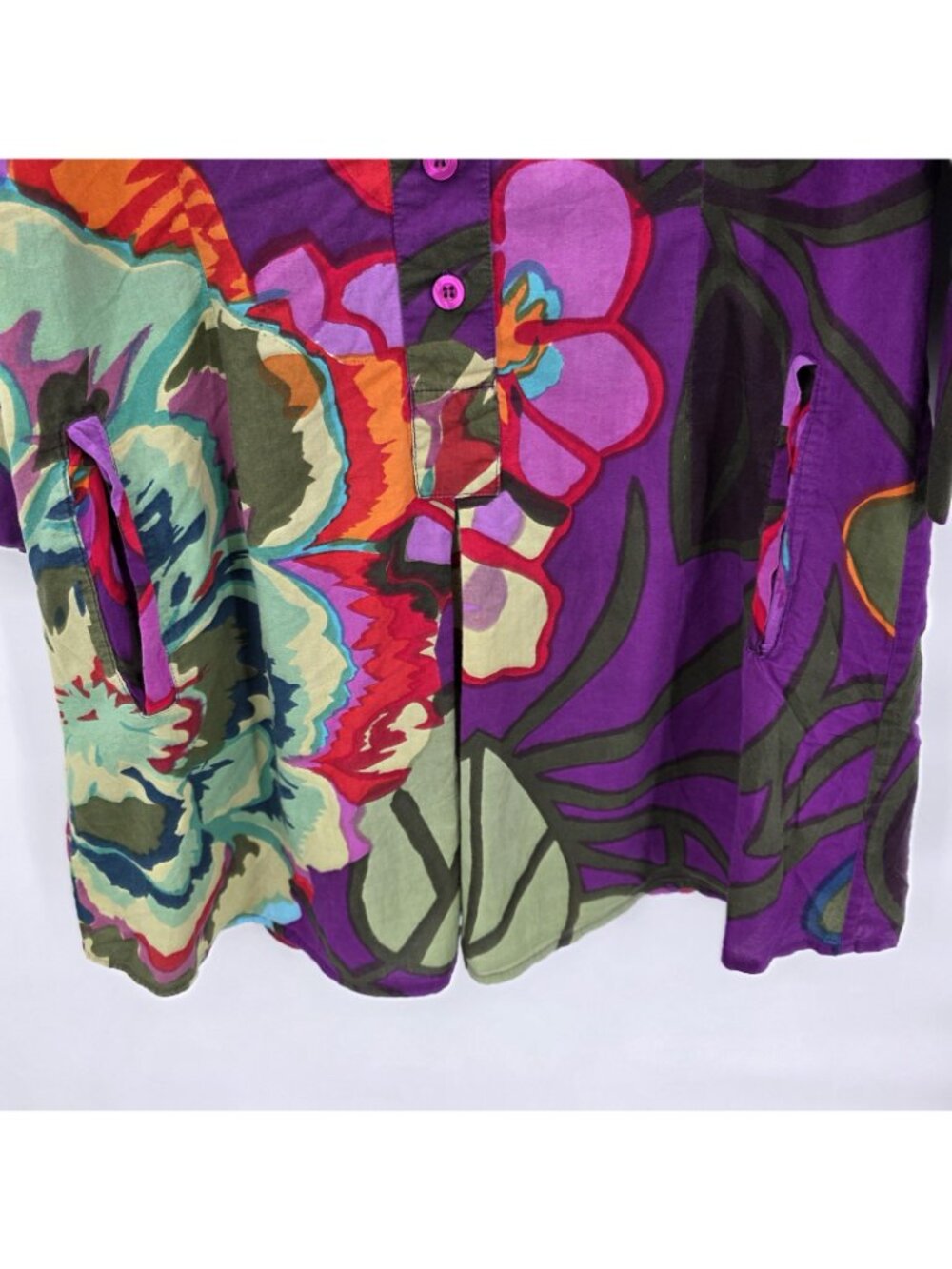 Soft Surroundings Tunic Shirt Women L Purple Floral Pockets Boho Artsy Lagenlook - Picture 7 of 15